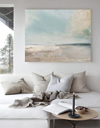 Minimalist White Blue Ocean Painting CM#129