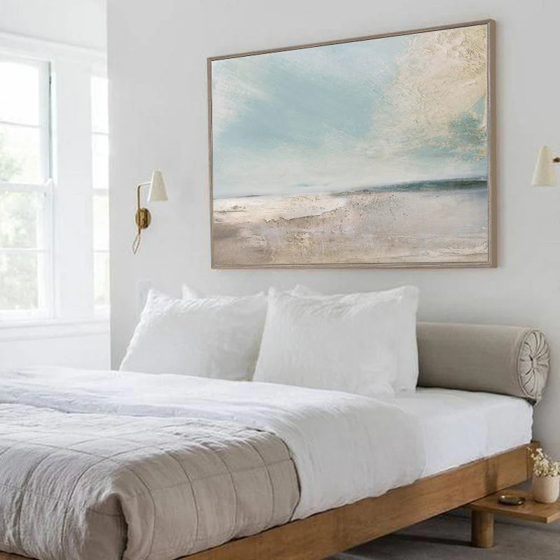 Minimalist White Blue Ocean Painting CM#129