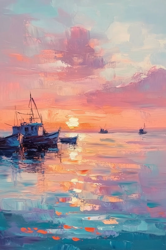 Sunset Serenity Sailboat Painting - Tranquil Seascape Artwork