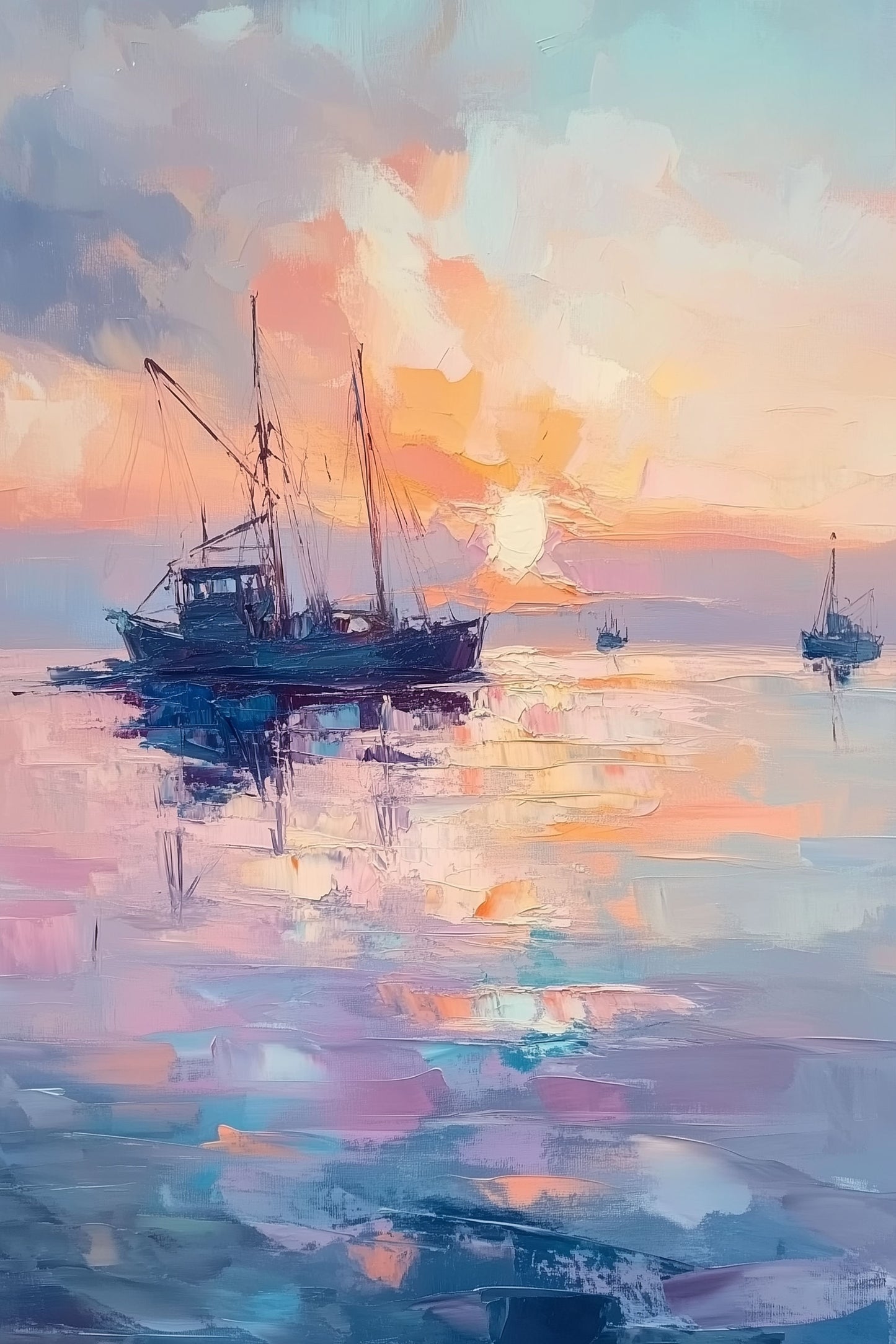 Golden Horizon Sailboat Artwork - Romantic Sunset Seascape