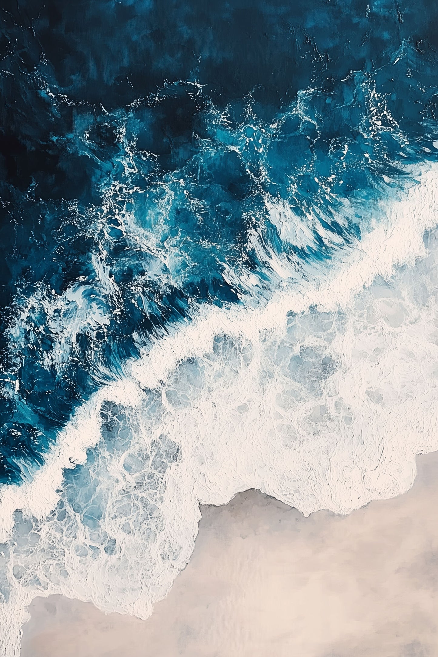 Blue and White Ocean Waves - Dynamic Aerial Perspective Art