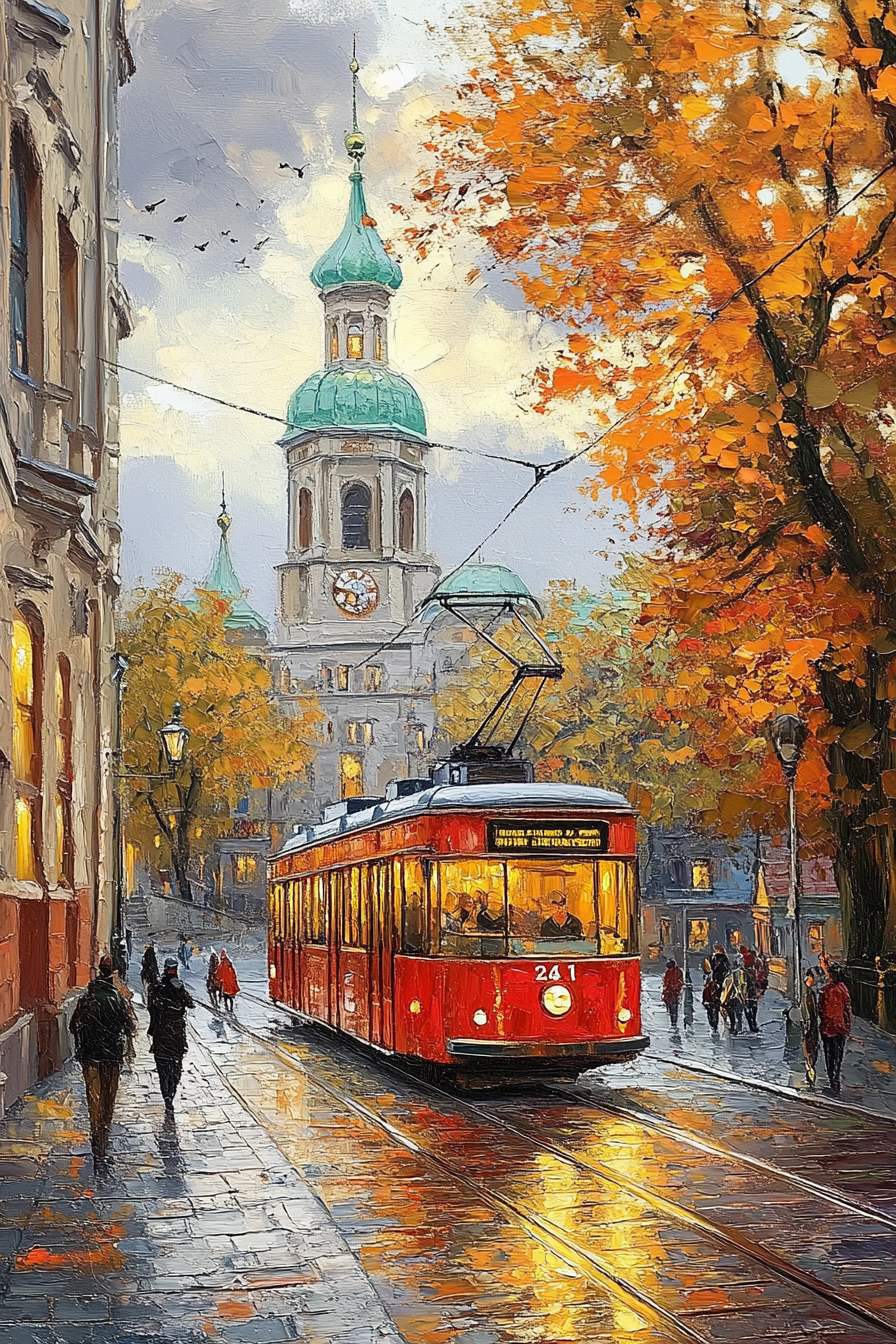 Autumn Tram in Vienna: Capturing Vienna’s Seasonal Charm in Oil Painting