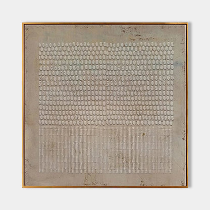 Minimalist Wabi-Sabi textured artwork displayed in modern living room.