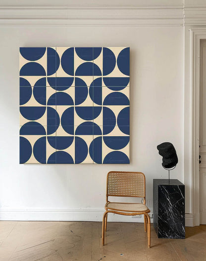 Modern Blue and Beige Geometric Painting