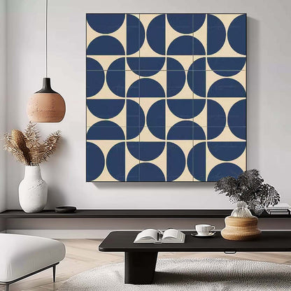 Modern Blue and Beige Geometric Painting