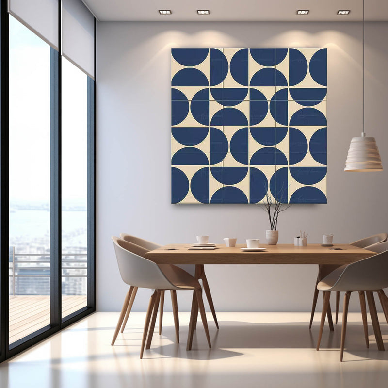 Modern Blue and Beige Geometric Painting