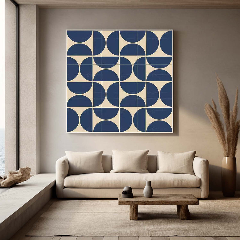 Modern Blue and Beige Geometric Painting