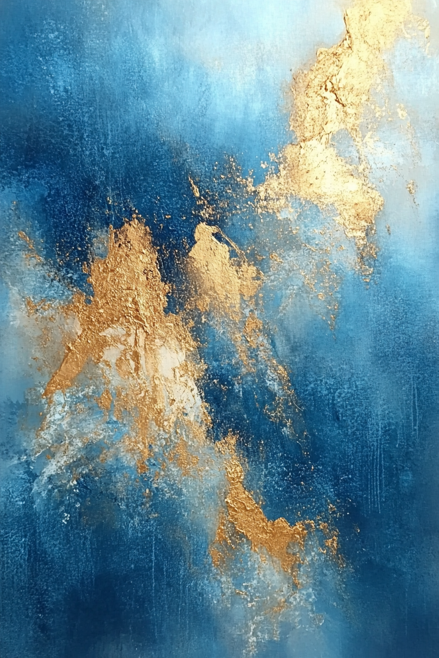 Elegant Blue and Gold Abstract Painting for Interior Design