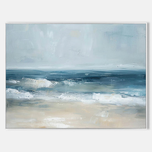 Minimalist White Golden Ocean Painting CM#125