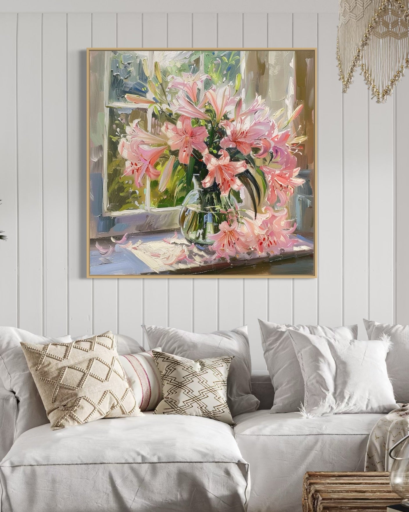 Vibrant Pink Lilies Bouquet - Window Still Life Artwork