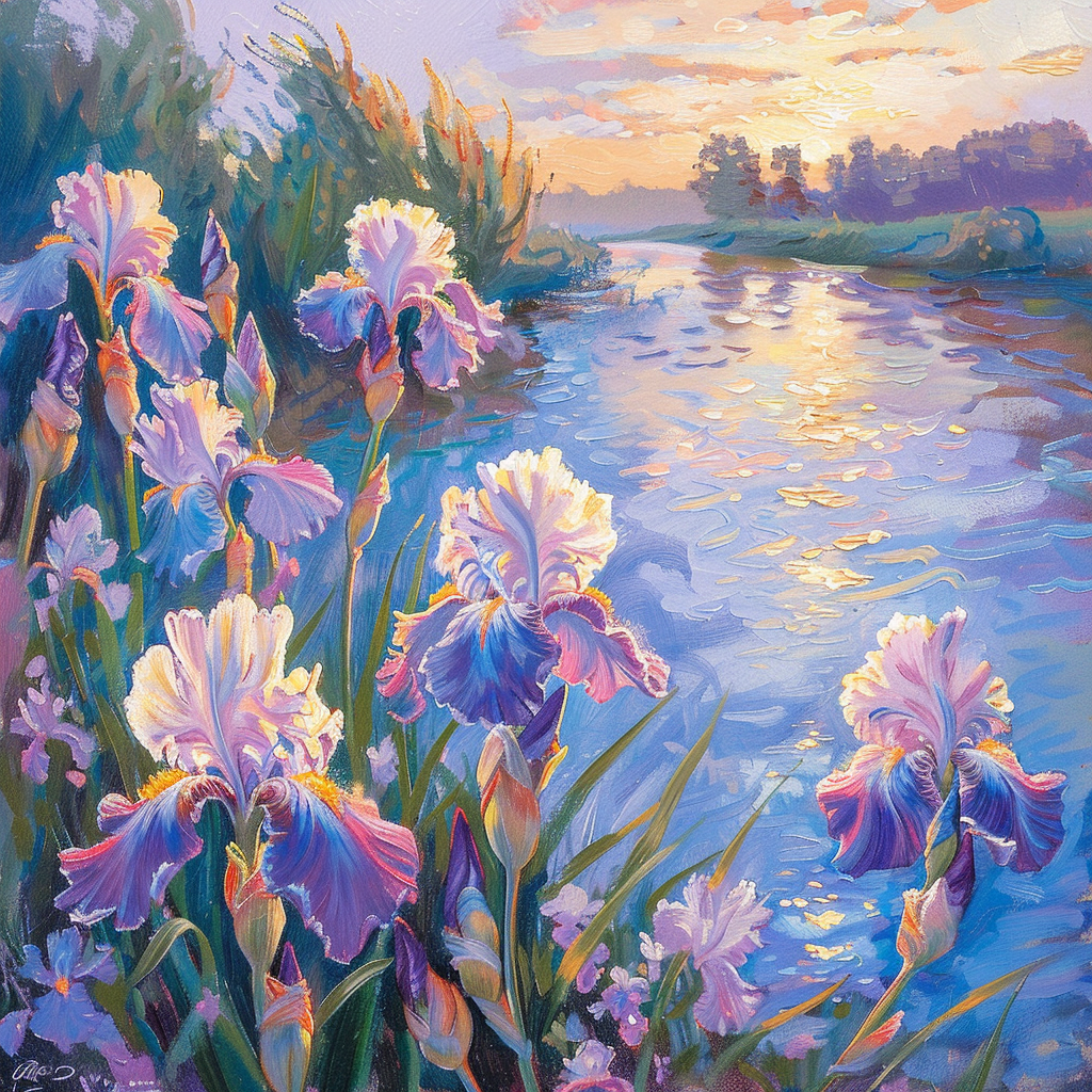 Sunset Glow and Iris Blooms Canvas Painting