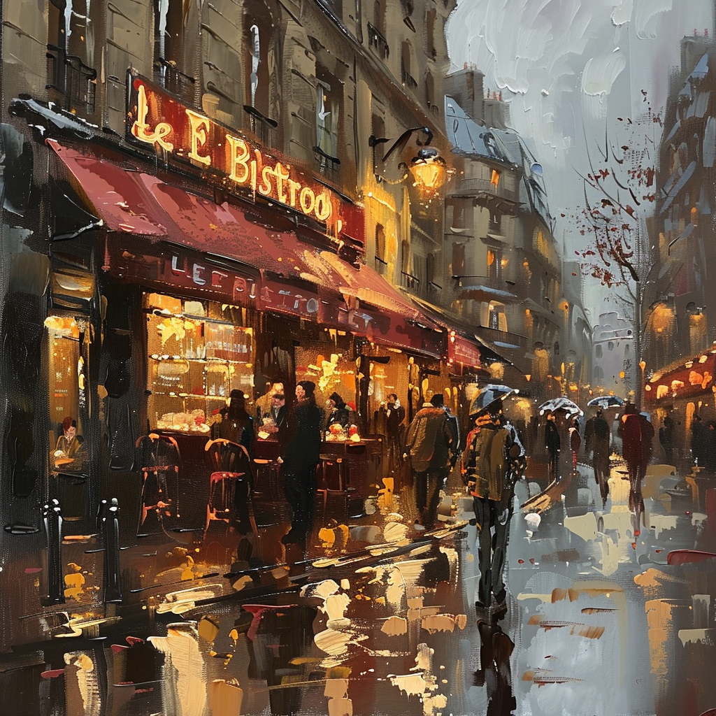 Paris Bistro Evening Hand-Painted Oil Canvas