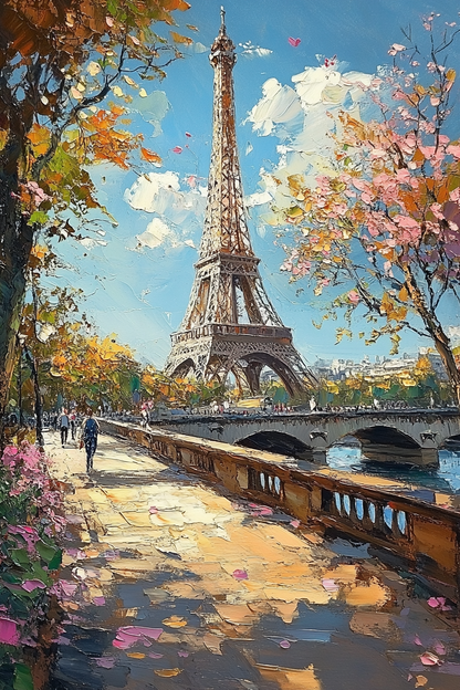 Eiffel Tower in Bloom: Paris Spring Oil Painting