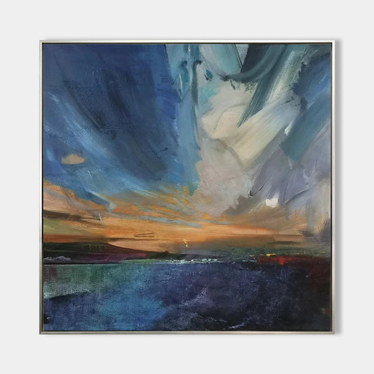 Minimalist Bold Brushstrokes in Blue Painting CM#124