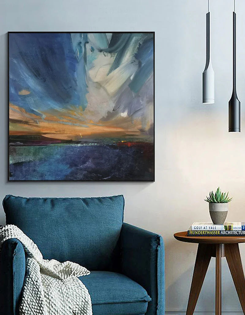 Minimalist Bold Brushstrokes in Blue Painting CM#124