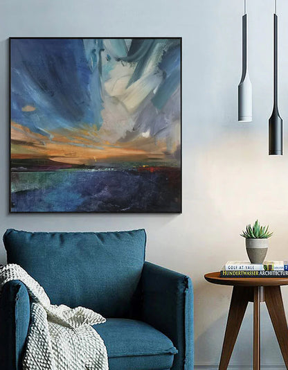 Minimalist Bold Brushstrokes in Blue Painting CM#124