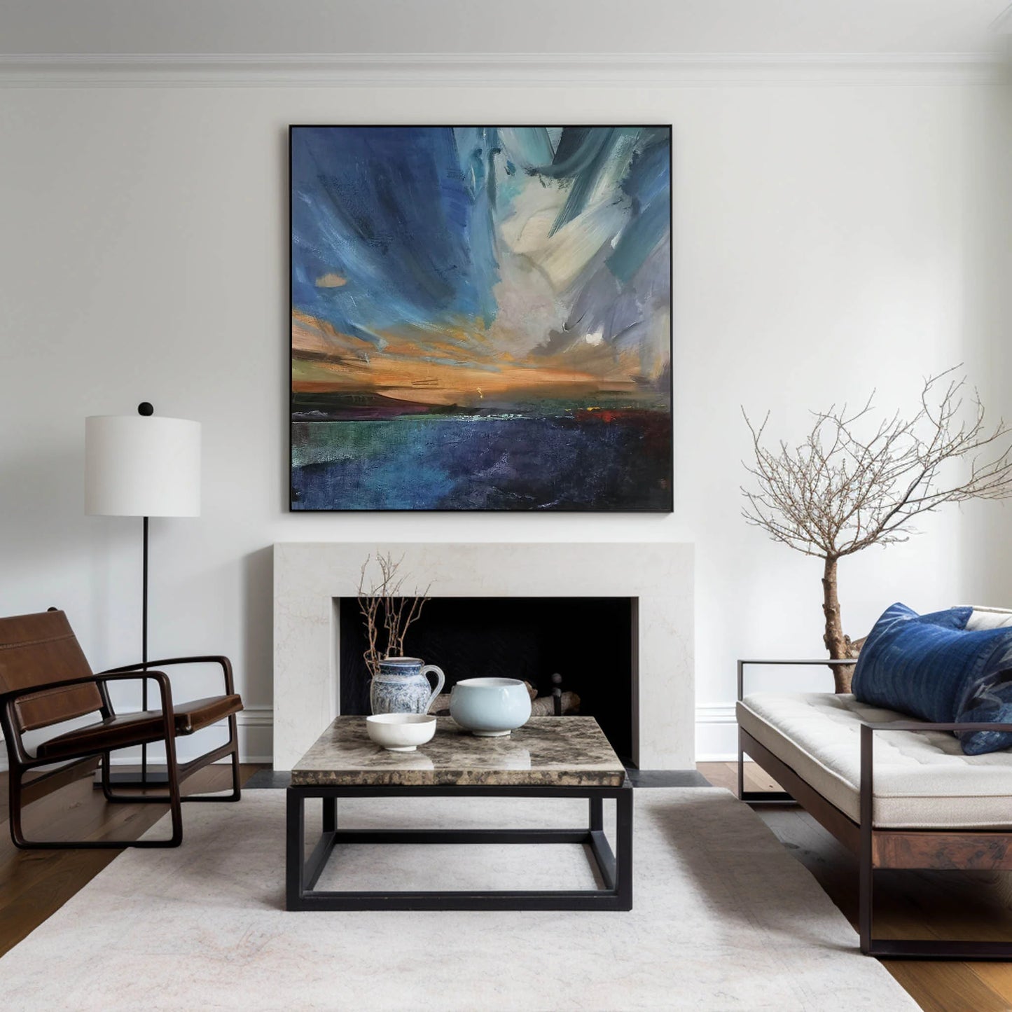 Minimalist Bold Brushstrokes in Blue Painting CM#124