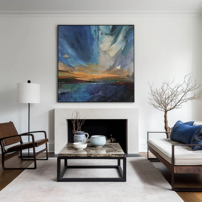 Minimalist Bold Brushstrokes in Blue Painting CM#124