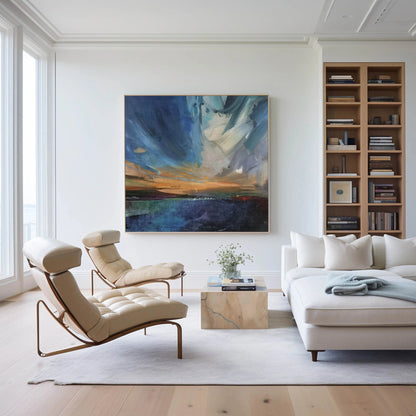 Minimalist Bold Brushstrokes in Blue Painting CM#124