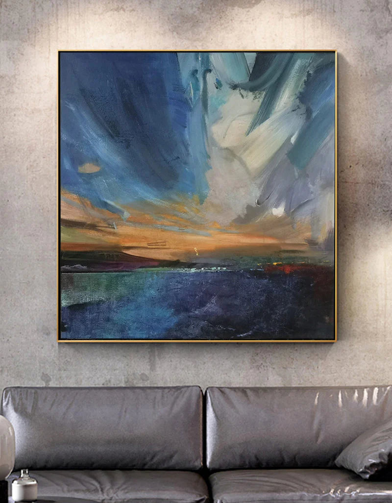 Minimalist Bold Brushstrokes in Blue Painting CM#124