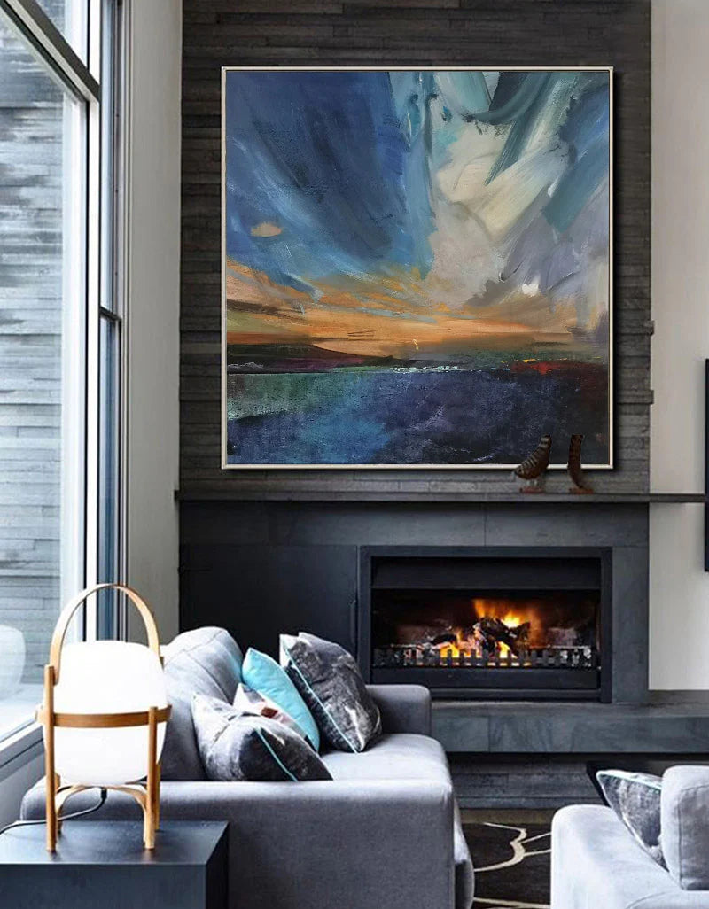 Minimalist Bold Brushstrokes in Blue Painting CM#124