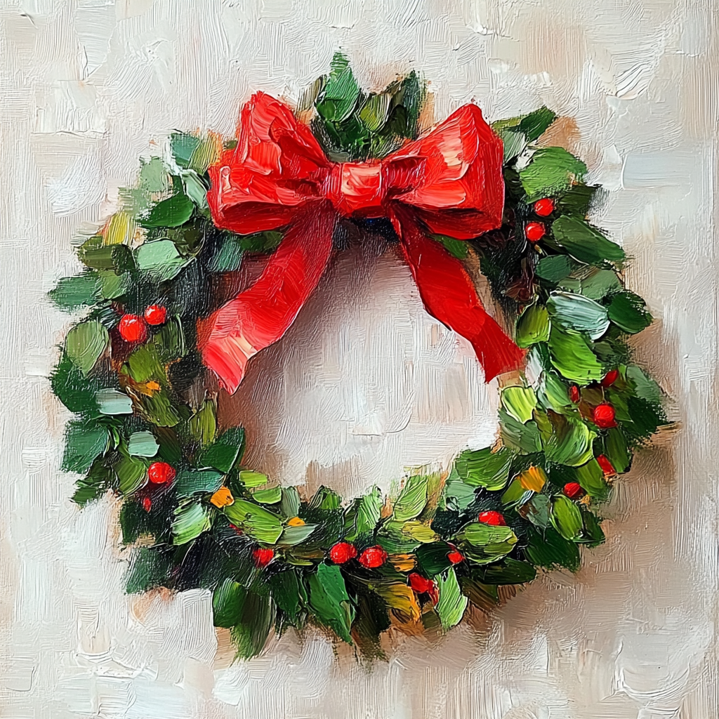 Festive Christmas Wreath Painting - Holiday Wall Art for Seasonal Decor