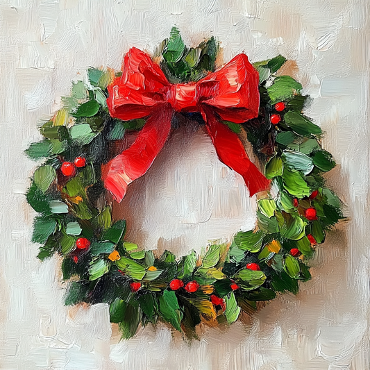 Festive Christmas Wreath Painting - Holiday Wall Art for Seasonal Decor