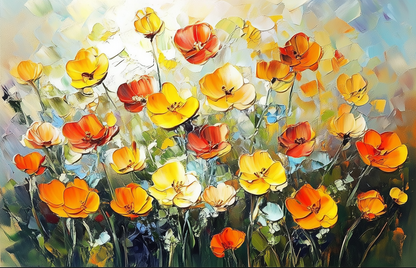 Bright Field of Wildflowers - Lively Oil Painting for Nature Lovers