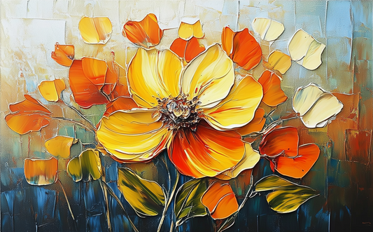 Sunlit Garden of Poppies - Abstract Floral Oil Painting