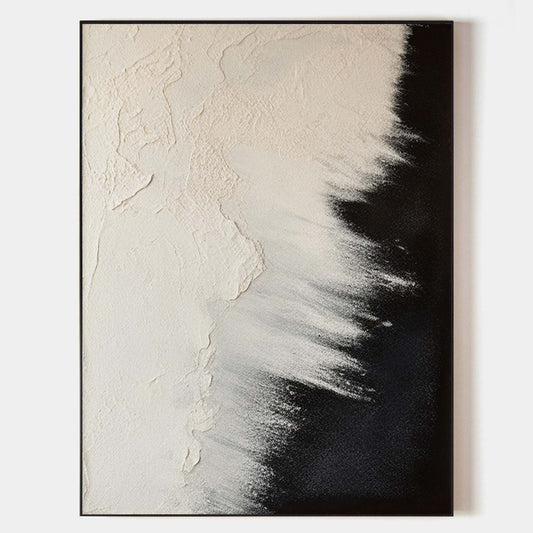 Minimalist Black White Beach Painting CM#136