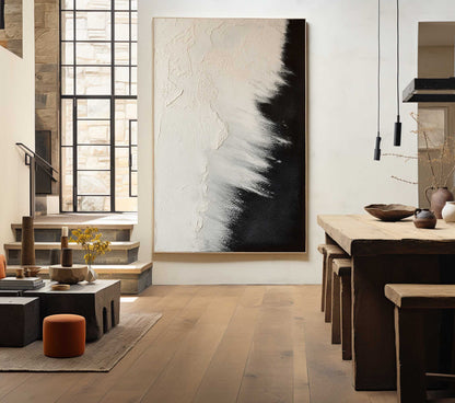Minimalist Black White Beach Painting CM#136