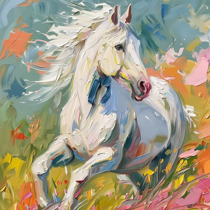 Graceful Galloping Horse Oil Painting - Modern Equestrian Wall Art for Home