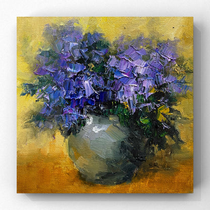 Vibrant Purple Flowers in Vase Oil Painting