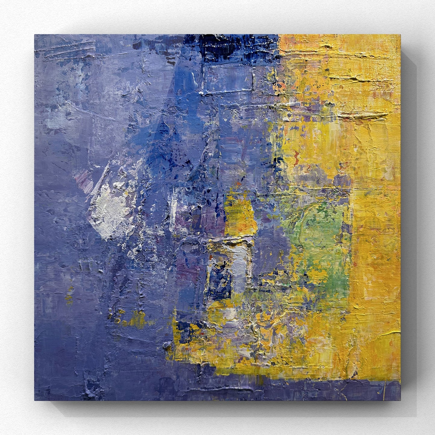 Dynamic Yellow and Blue Abstract Acrylic Art