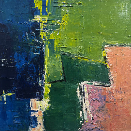 Vibrant Abstract Acrylic Painting in Green and Blue