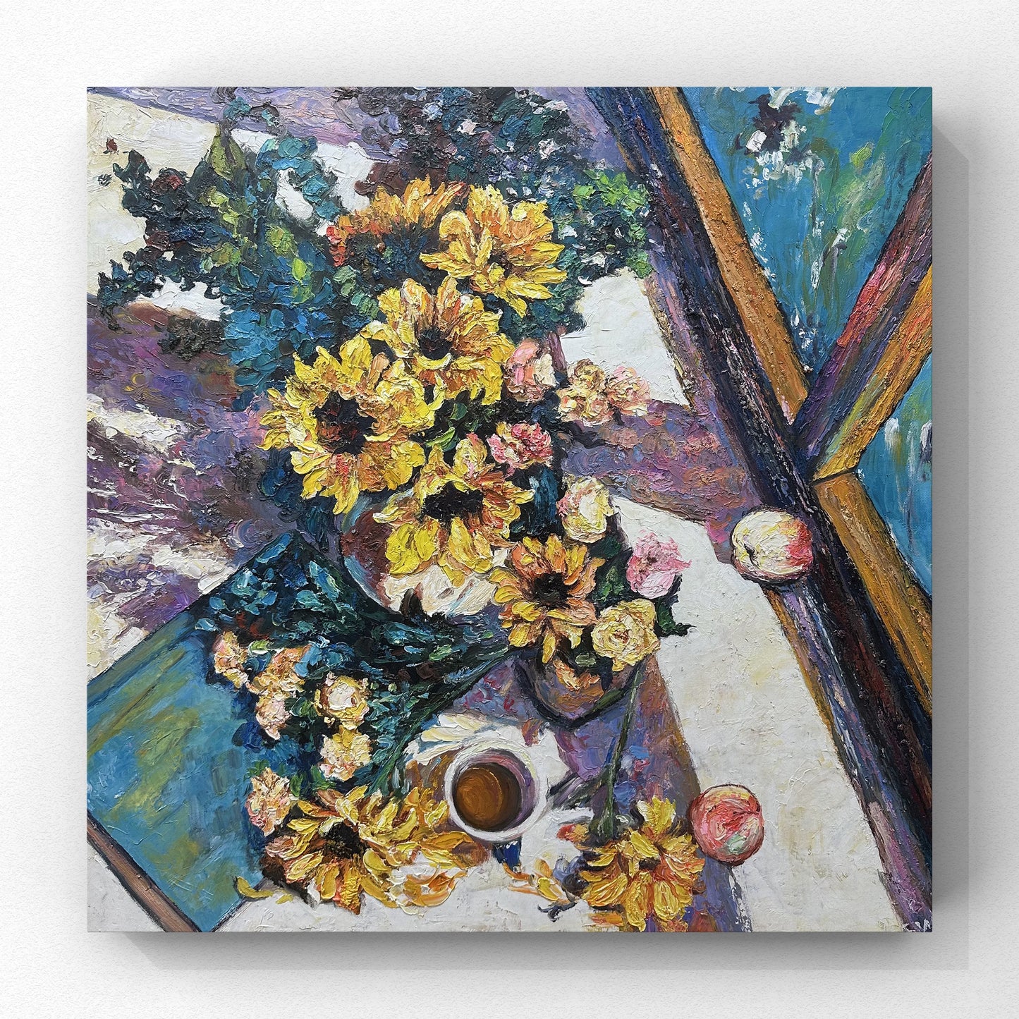 Floral Still Life Oil Painting with Sunflowers