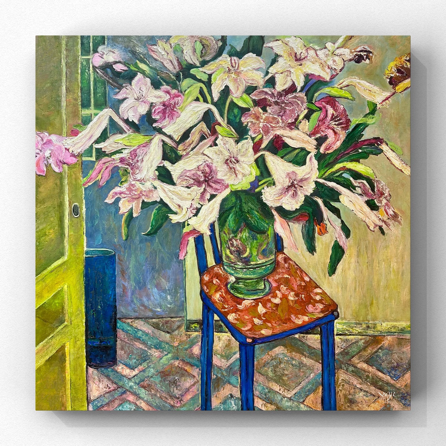 Colorful Lily Arrangement Oil Painting on Chair