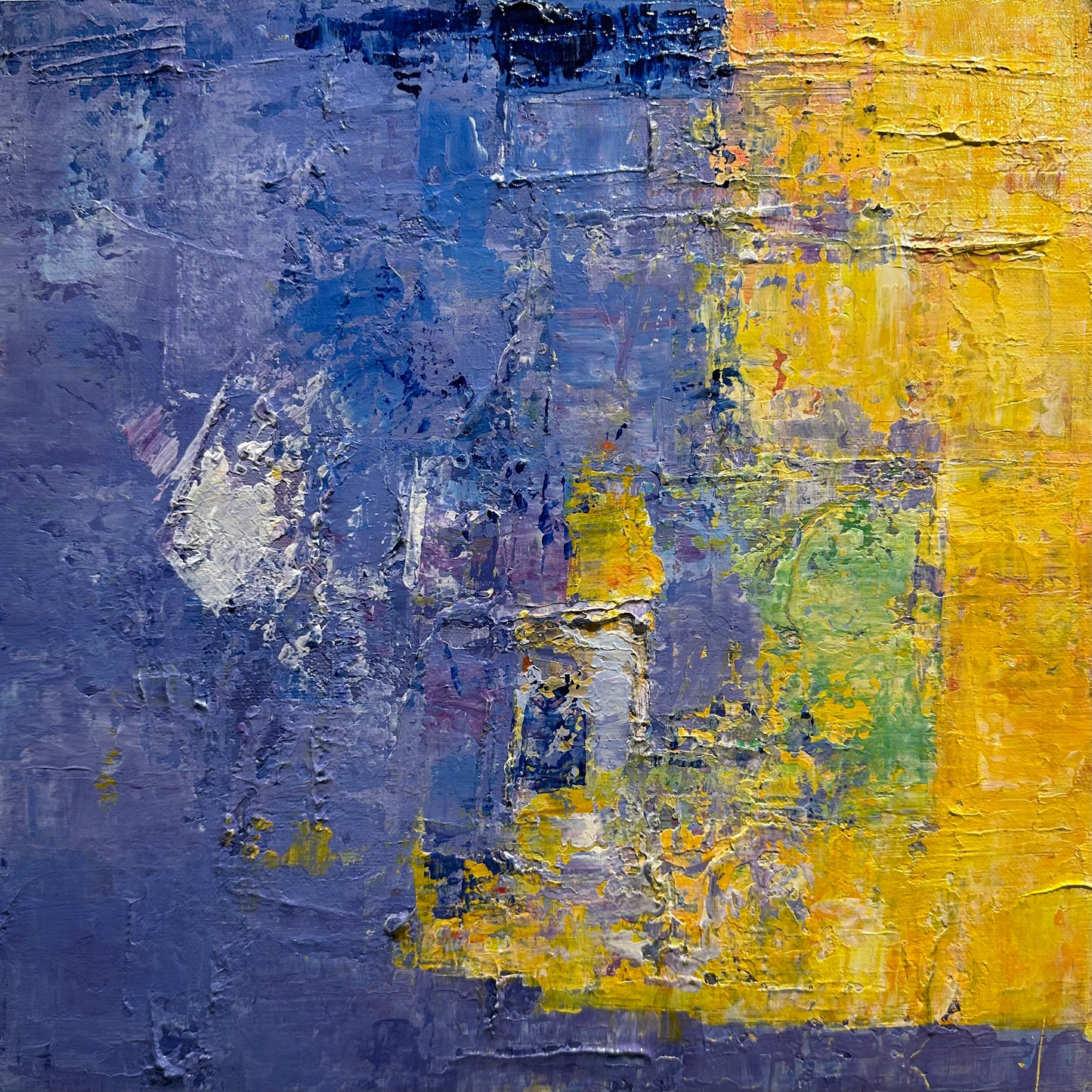 Dynamic Yellow and Blue Abstract Acrylic Art