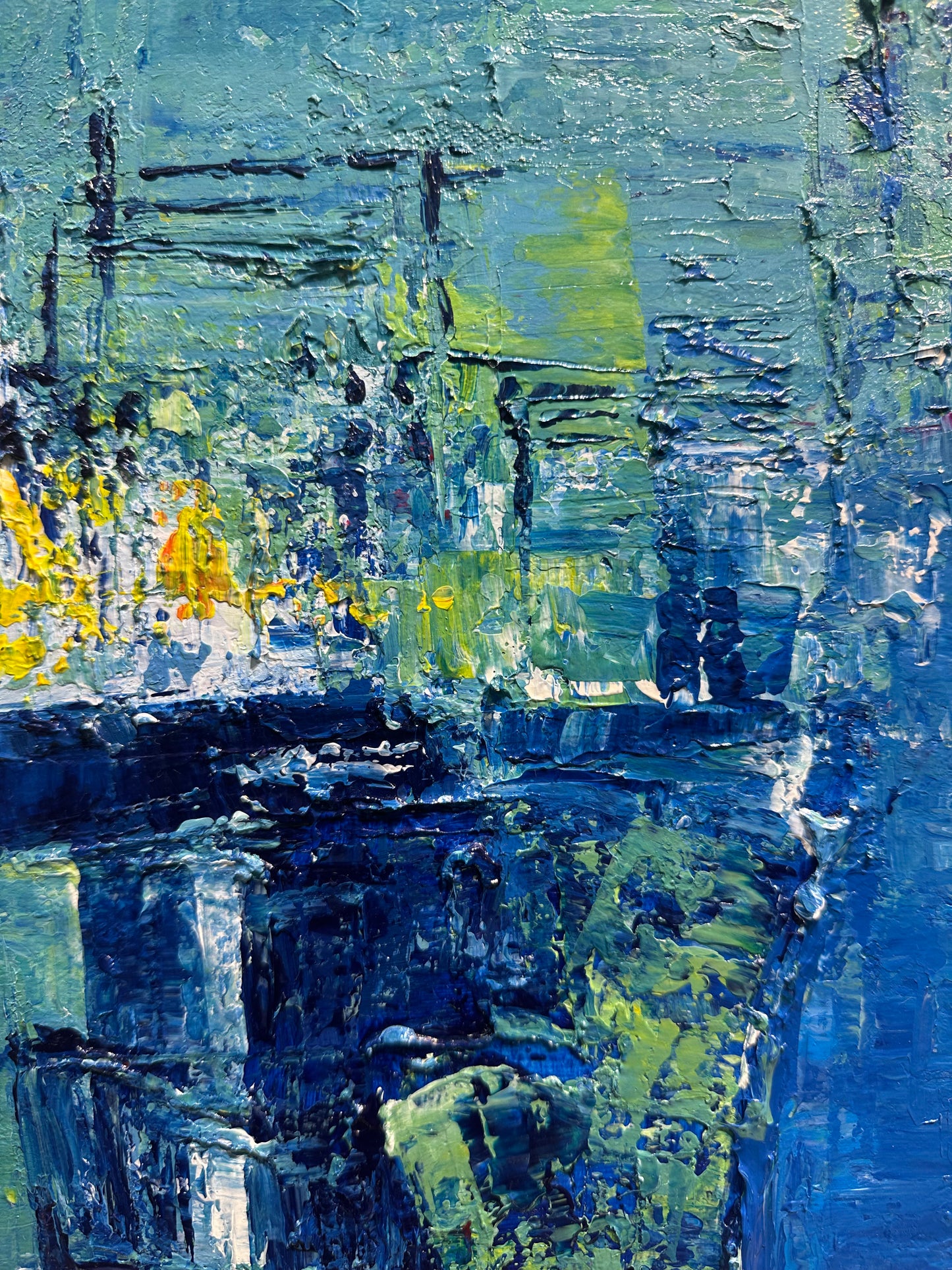 Sunny Yellow and Blue Abstract Acrylic Painting