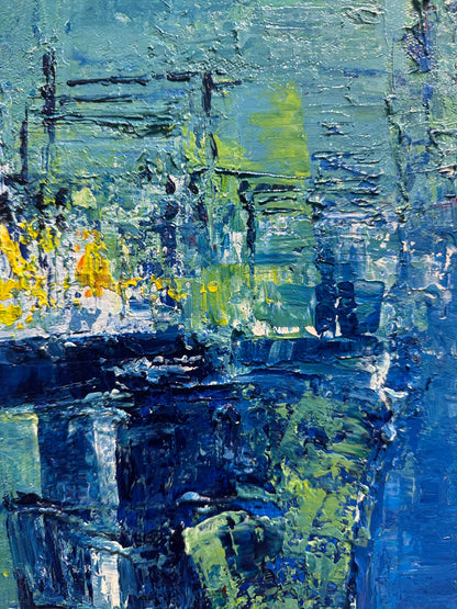 Sunny Yellow and Blue Abstract Acrylic Painting