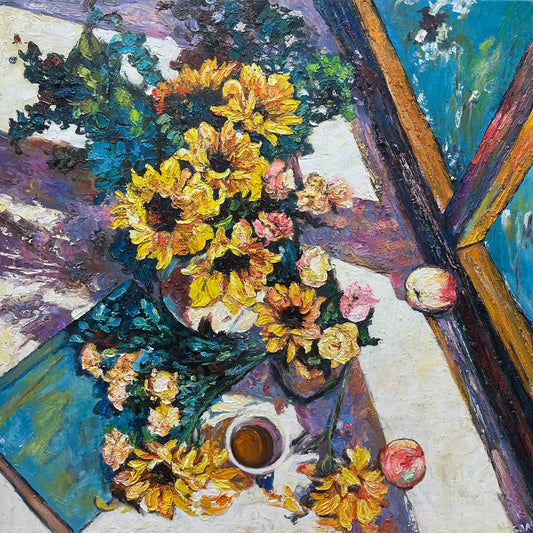 Floral Still Life Oil Painting with Sunflowers