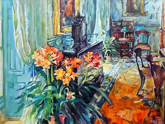 Interior with Flowers Oil Painting