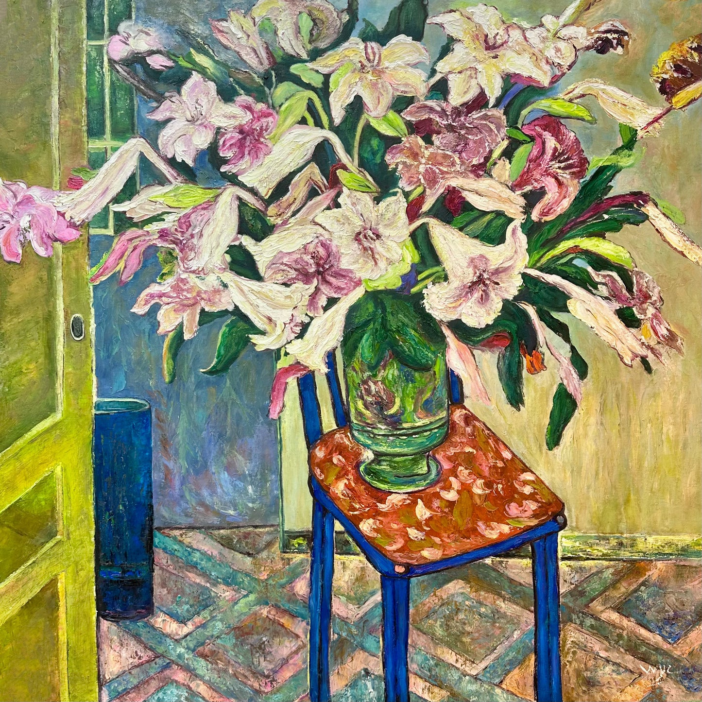 Colorful Lily Arrangement Oil Painting on Chair