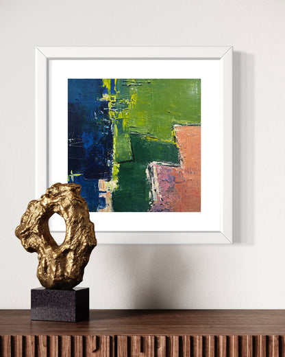 Vibrant Abstract Acrylic Painting in Green and Blue