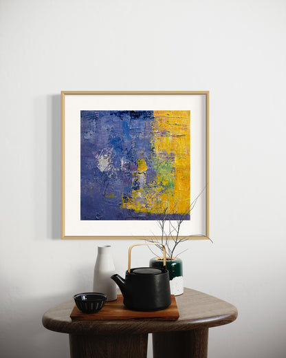 Dynamic Yellow and Blue Abstract Acrylic Art