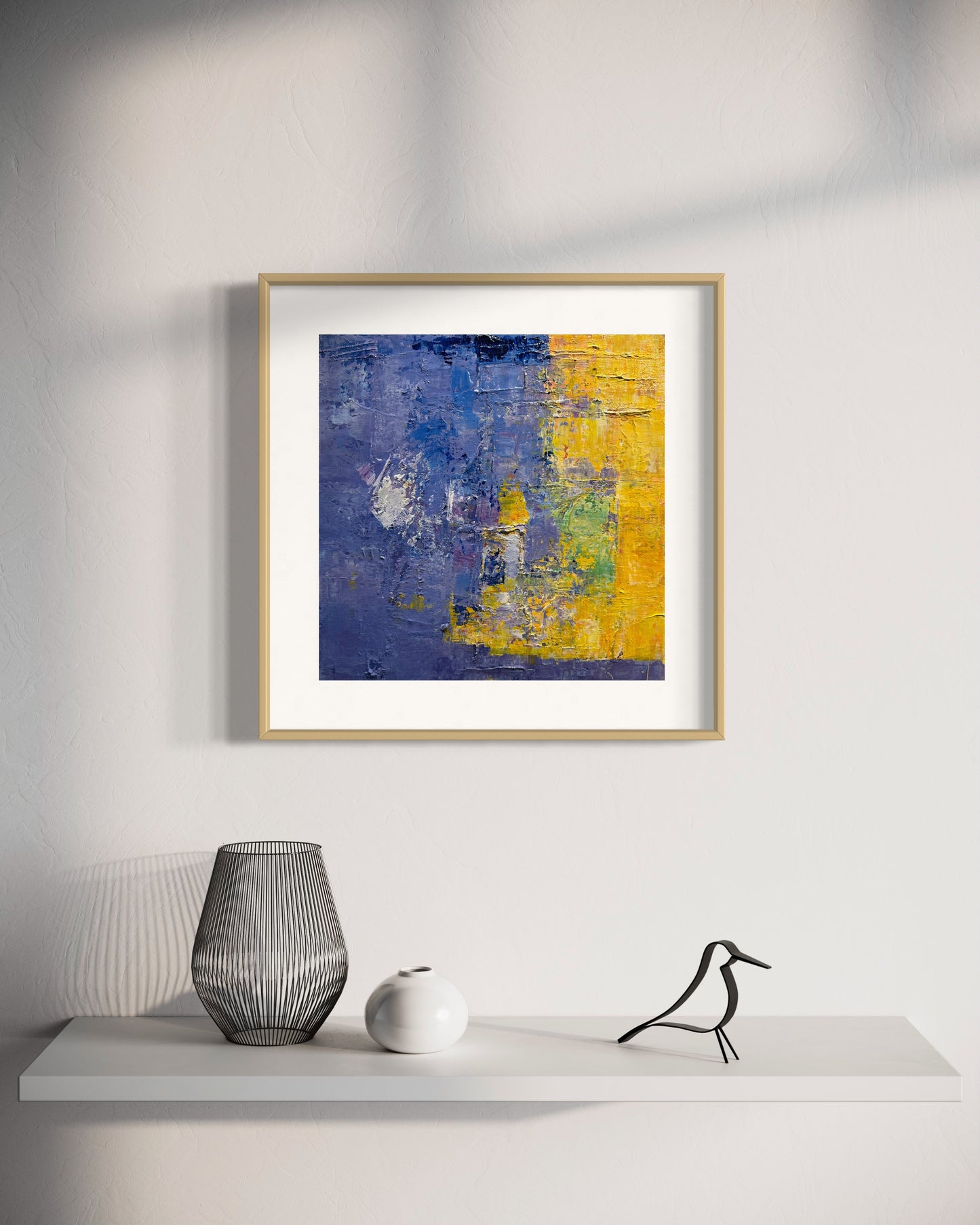 Dynamic Yellow and Blue Abstract Acrylic Art