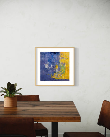 Dynamic Yellow and Blue Abstract Acrylic Art