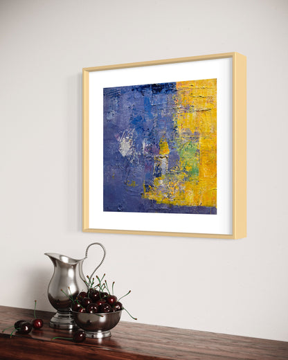 Dynamic Yellow and Blue Abstract Acrylic Art