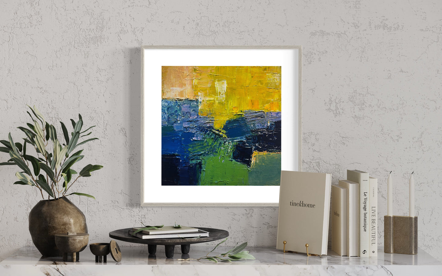 Bold Yellow and Blue Abstract Acrylic Painting