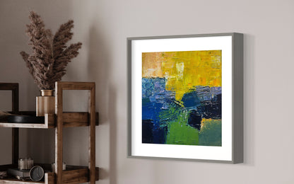 Bold Yellow and Blue Abstract Acrylic Painting